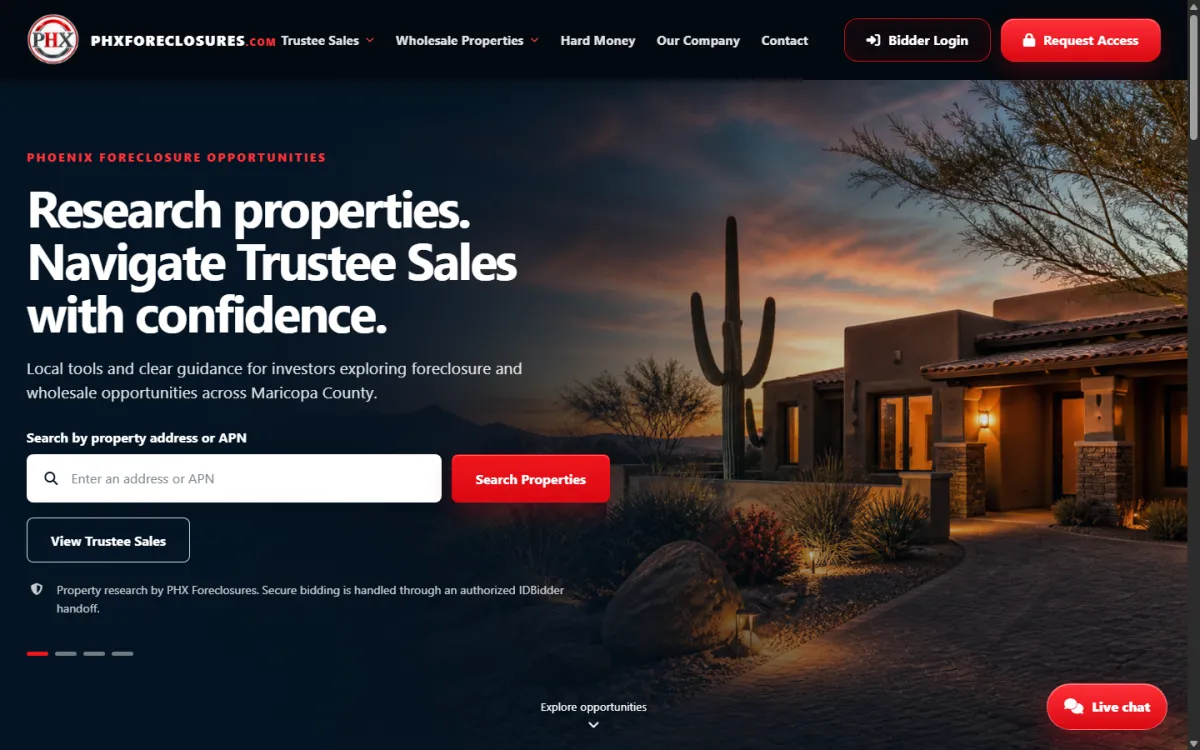 Homepage preview of PHX Foreclosures